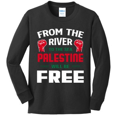 Free Palestine Arabic Support Palestine And Keffiyeh Palesti Kids Long Sleeve Shirt