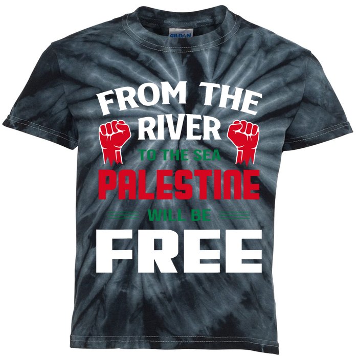 Free Palestine Arabic Support Palestine And Keffiyeh Palesti Kids Tie-Dye T-Shirt