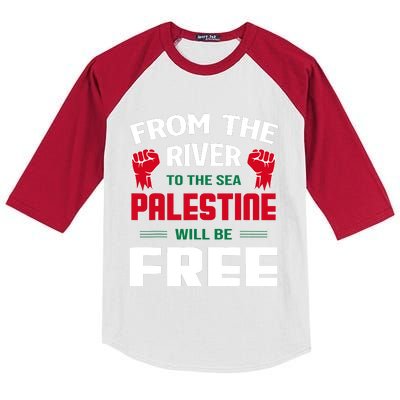 Free Palestine Arabic Support Palestine And Keffiyeh Palesti Kids Colorblock Raglan Jersey