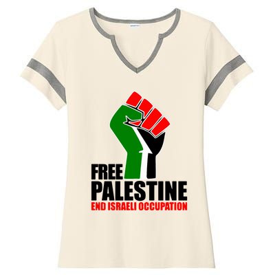 Free Palestine And End Israeli Occupation Ladies Halftime Notch Neck Tee