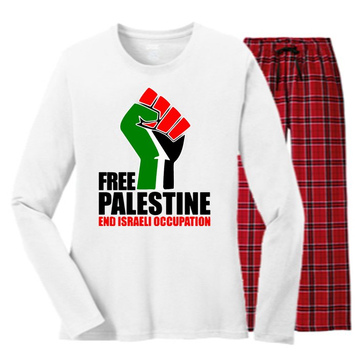 Free Palestine And End Israeli Occupation Women's Long Sleeve Flannel Pajama Set 