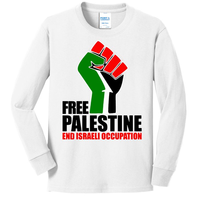 Free Palestine And End Israeli Occupation Kids Long Sleeve Shirt