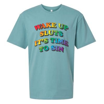 Funny Pride Adult Wake Up Sluts Time To Sin LGBTQ Sueded Cloud Jersey T-Shirt