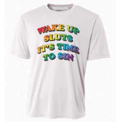 Funny Pride Adult Wake Up Sluts Time To Sin LGBTQ Cooling Performance Crew T-Shirt