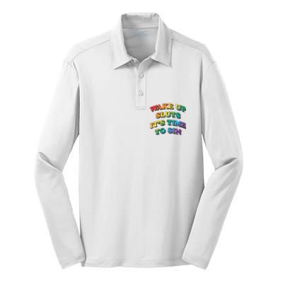 Funny Pride Adult Wake Up Sluts Time To Sin LGBTQ Silk Touch Performance Long Sleeve Polo