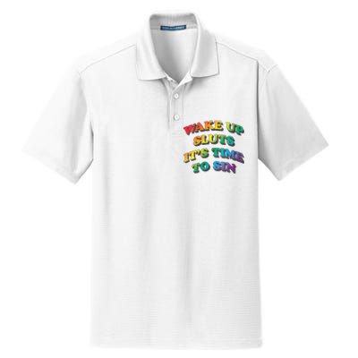 Funny Pride Adult Wake Up Sluts Time To Sin LGBTQ Dry Zone Grid Polo