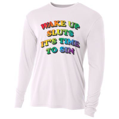 Funny Pride Adult Wake Up Sluts Time To Sin LGBTQ Cooling Performance Long Sleeve Crew