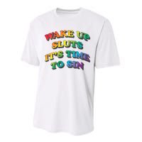 Funny Pride Adult Wake Up Sluts Time To Sin LGBTQ Performance Sprint T-Shirt