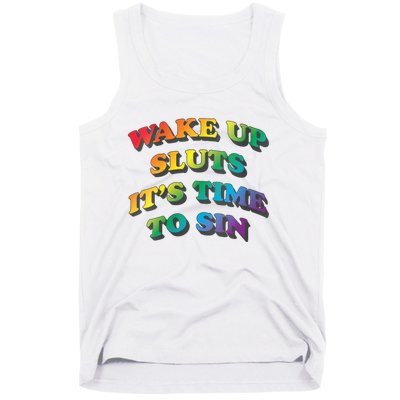 Funny Pride Adult Wake Up Sluts Time To Sin LGBTQ Tank Top