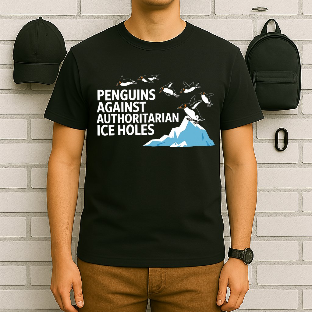 Funny Penguins Against Authoritarian Ice Holes Sarcastic  T-Shirt