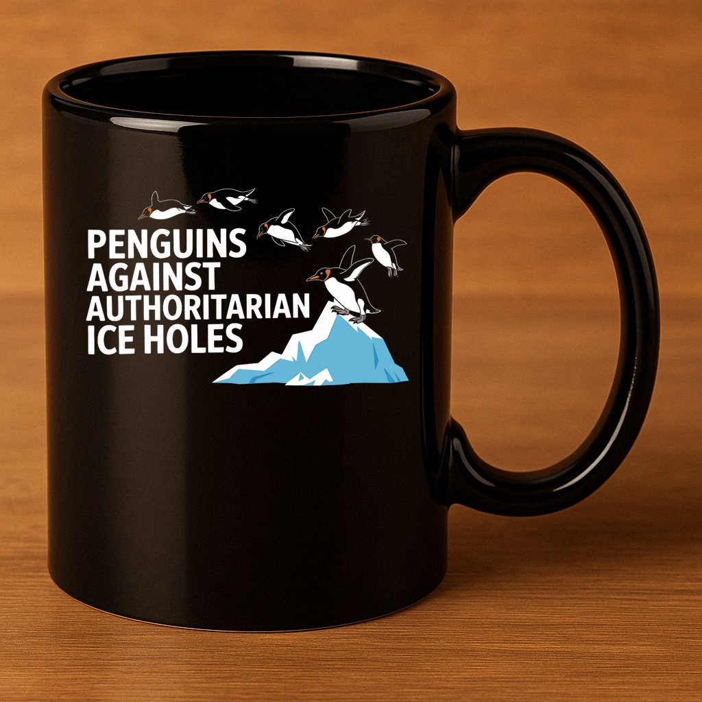 Funny Penguins Against Authoritarian Ice Holes Sarcastic  11oz C Handle Ceramic Mug
