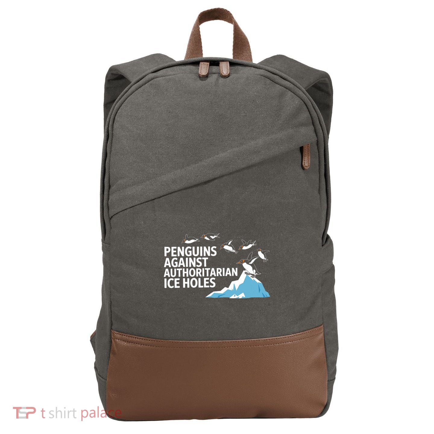 Funny Penguins Against Authoritarian Ice Holes Sarcastic  Cotton Canvas Backpack