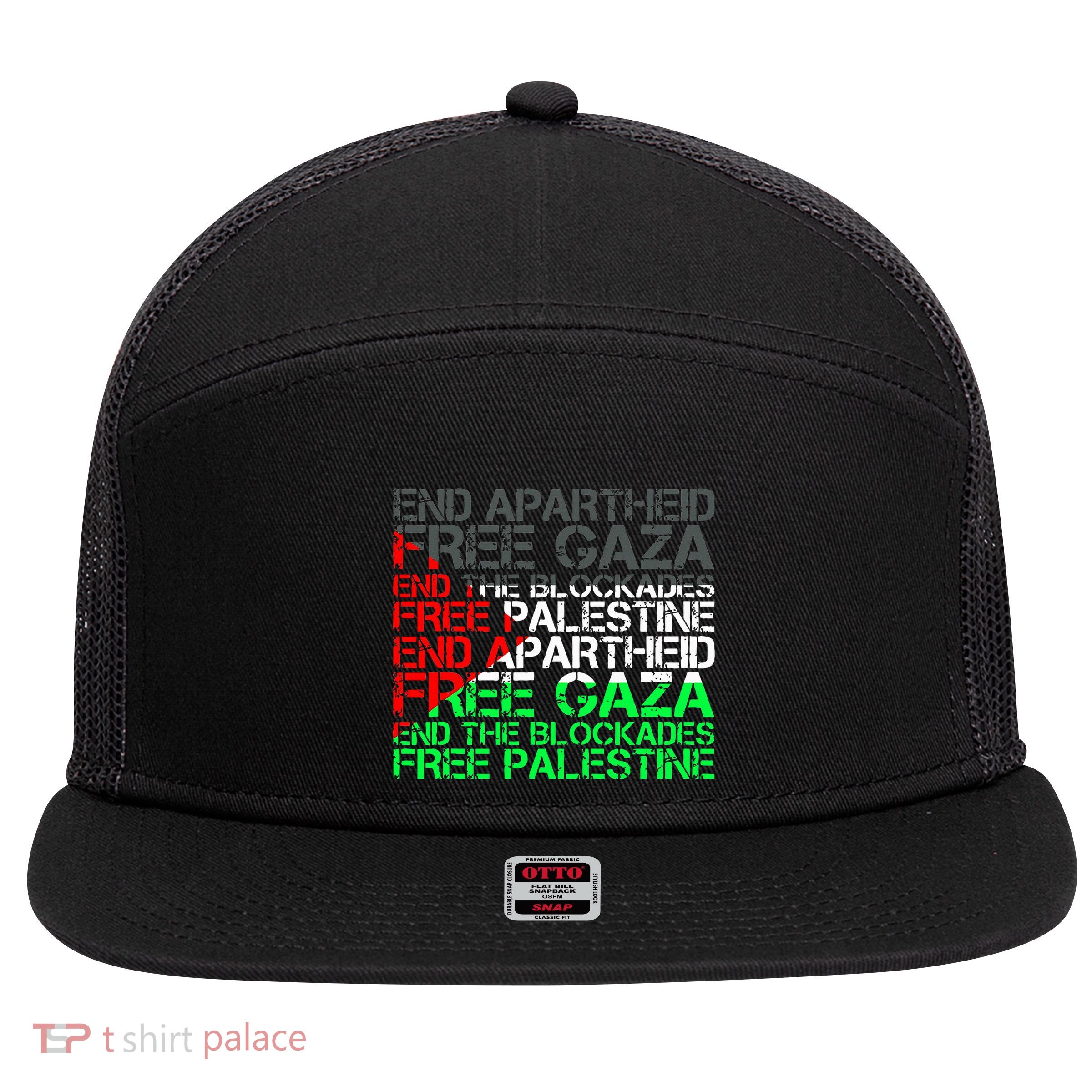 Free Palestine Arabic Palestine Gaza Jerusalem Support Flag 7 Panel Mesh Trucker Snapback Hat