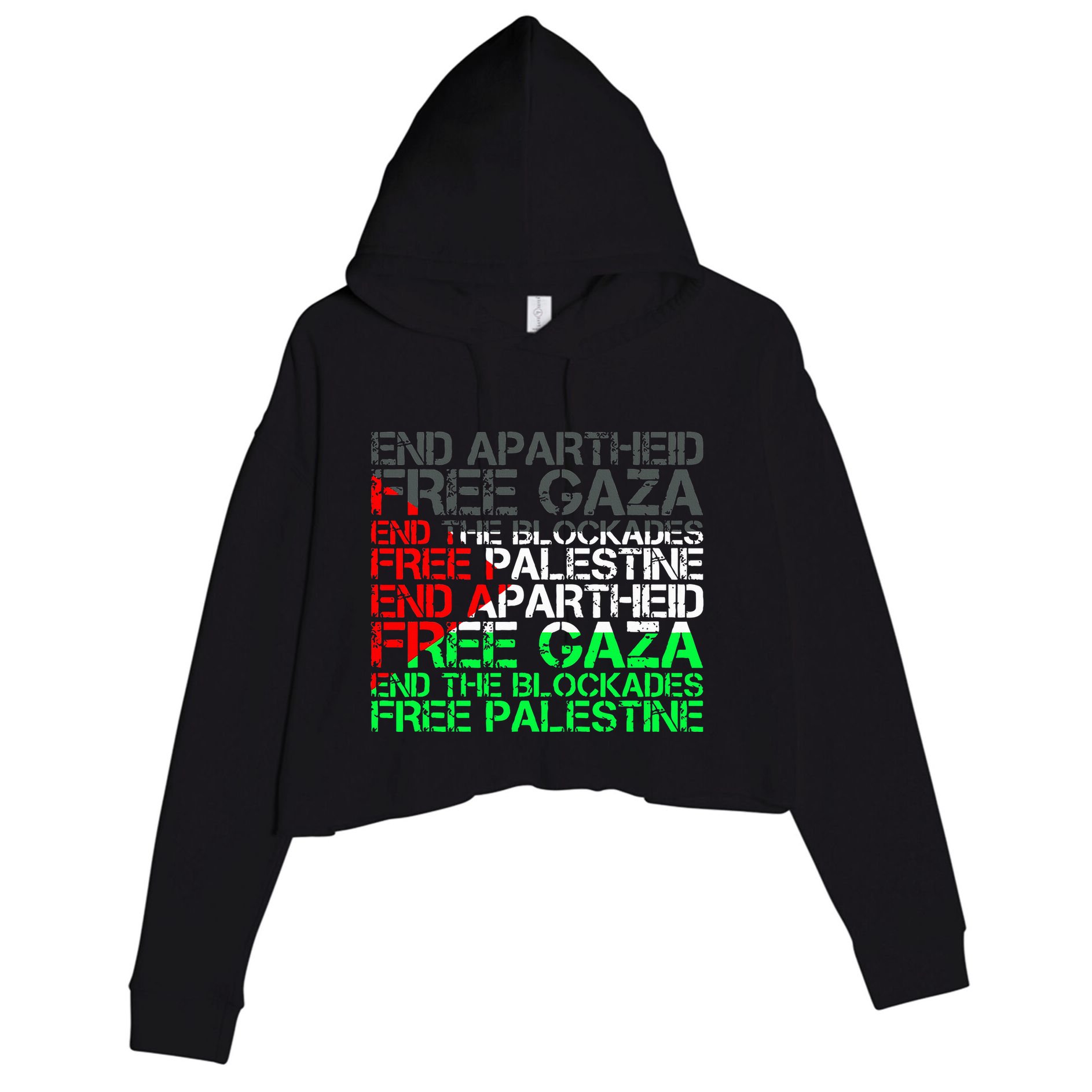 Free Palestine Arabic Palestine Gaza Jerusalem Support Flag Crop Fleece Hoodie