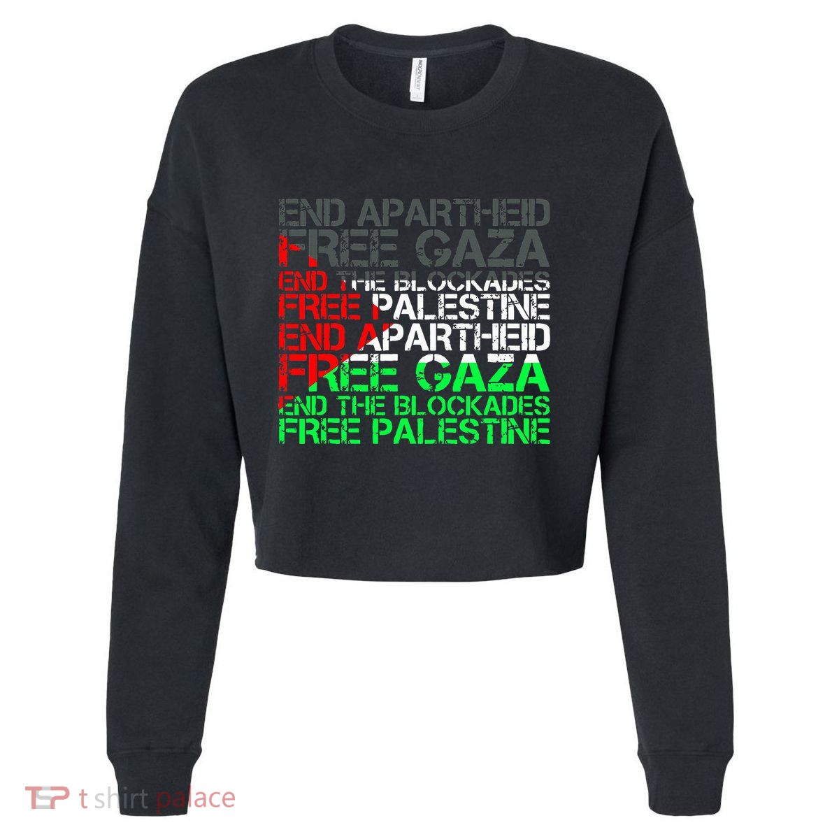 Free Palestine Arabic Palestine Gaza Jerusalem Support Flag Cropped Pullover Crew