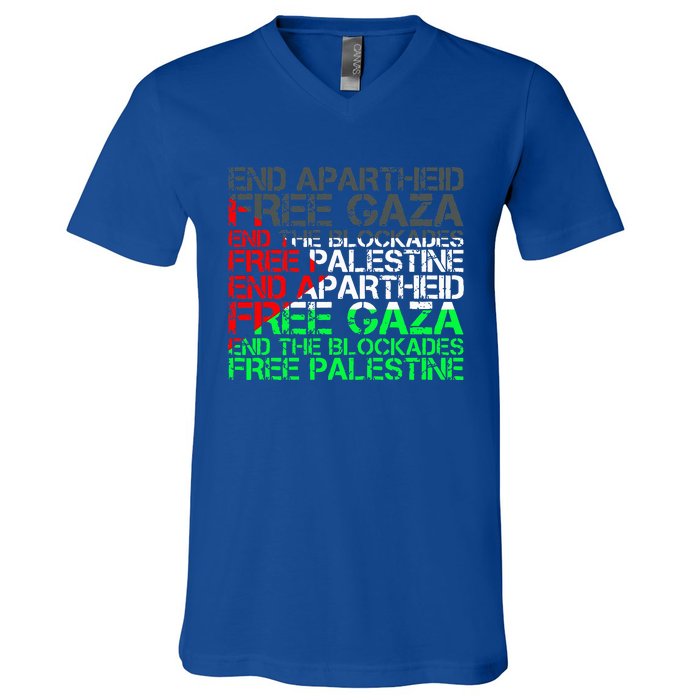 Free Palestine Arabic Palestine Gaza Jerusalem Support Flag V-Neck T-Shirt