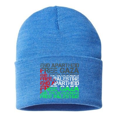 Free Palestine Arabic Palestine Gaza Jerusalem Support Flag Sustainable Knit Beanie