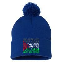 Free Palestine Arabic Palestine Gaza Jerusalem Support Flag Pom Pom 12in Knit Beanie