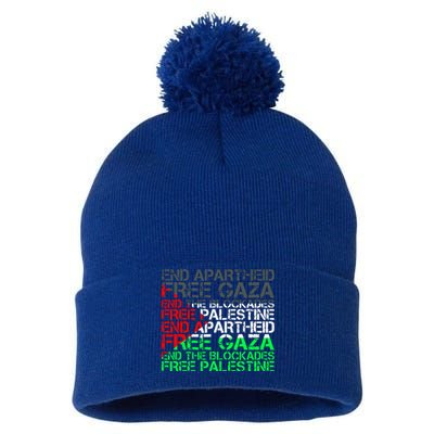 Free Palestine Arabic Palestine Gaza Jerusalem Support Flag Pom Pom 12in Knit Beanie