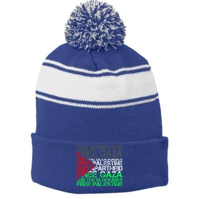 Free Palestine Arabic Palestine Gaza Jerusalem Support Flag Stripe Pom Pom Beanie