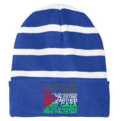 Free Palestine Arabic Palestine Gaza Jerusalem Support Flag Striped Beanie with Solid Band