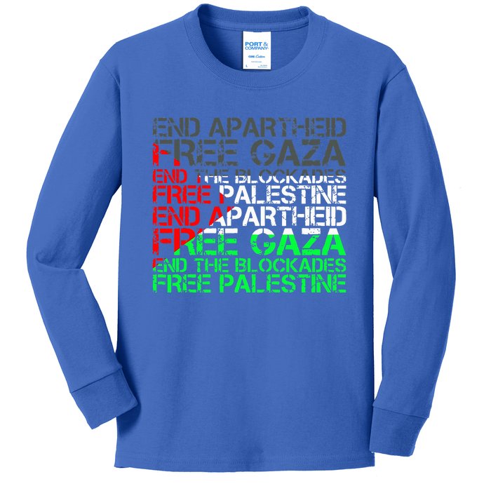 Free Palestine Arabic Palestine Gaza Jerusalem Support Flag Kids Long Sleeve Shirt