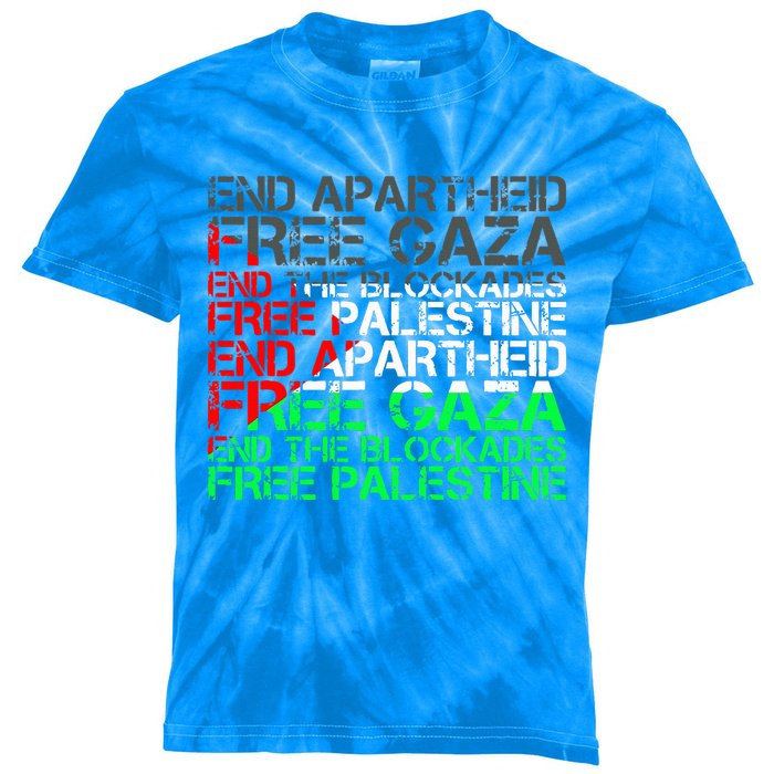 Free Palestine Arabic Palestine Gaza Jerusalem Support Flag Kids Tie-Dye T-Shirt