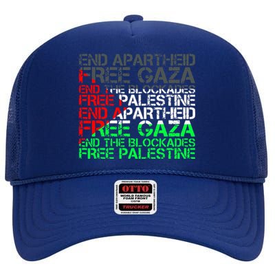 Free Palestine Arabic Palestine Gaza Jerusalem Support Flag High Crown Mesh Back Trucker Hat