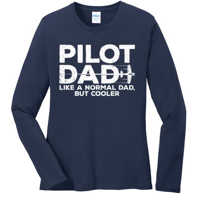 Funny Pilot Art For Dad Aviation Airplane Aircraft Pilot Ladies Long Sleeve Shirt