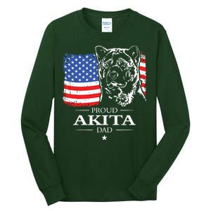 Funny Proud Akita Dad American Flag Patriotic Dog Gift Tall Long Sleeve T-Shirt