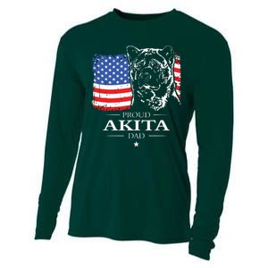 Funny Proud Akita Dad American Flag Patriotic Dog Gift Cooling Performance Long Sleeve Crew