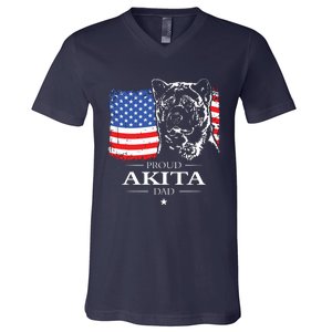 Funny Proud Akita Dad American Flag Patriotic Dog Gift V-Neck T-Shirt