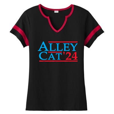 Funny Patriotic Alley Cat 2024 Election Campaign Political Gift Ladies Halftime Notch Neck Tee