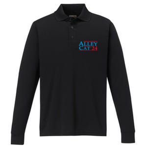 Funny Patriotic Alley Cat 2024 Election Campaign Political Gift Performance Long Sleeve Polo