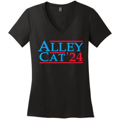 Funny Patriotic Alley Cat 2024 Election Campaign Political Gift Women's V-Neck T-Shirt