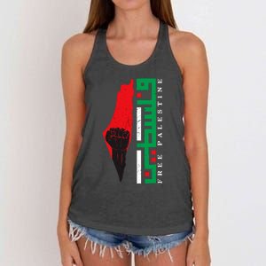 Free Palestine Arabic Support Palestine And Gaza Jerusalem Women's Knotted Racerback Tank