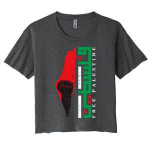 Free Palestine Arabic Support Palestine And Gaza Jerusalem Women's Crop Top Tee