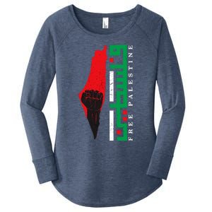 Free Palestine Arabic Support Palestine And Gaza Jerusalem Women's Perfect Tri Tunic Long Sleeve Shirt