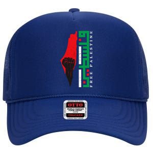 Free Palestine Arabic Support Palestine And Gaza Jerusalem High Crown Mesh Back Trucker Hat