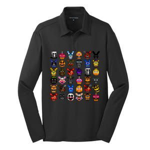 Fnaf Pixel Art Collage Silk Touch Performance Long Sleeve Polo