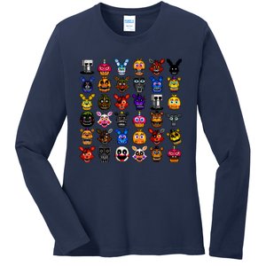 Fnaf Pixel Art Collage Ladies Long Sleeve Shirt