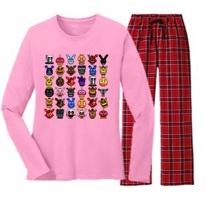 Fnaf Pixel Art Collage Women's Long Sleeve Flannel Pajama Set 