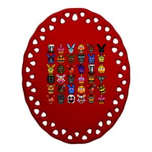 Fnaf Pixel Art Collage Ceramic Oval Ornament