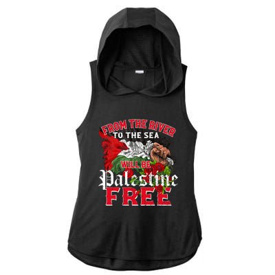 Free Palestine Arabic Support Palestine And Keffiyeh Palesti Ladies PosiCharge Tri-Blend Wicking Draft Hoodie Tank