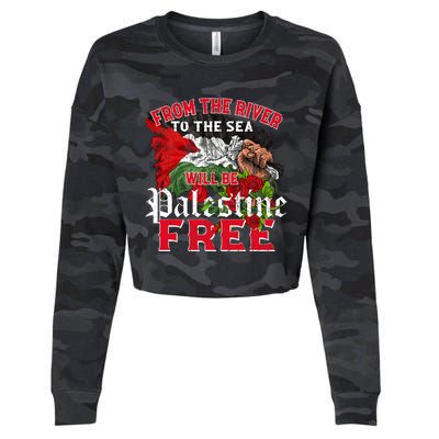 Free Palestine Arabic Support Palestine And Keffiyeh Palesti Cropped Pullover Crew