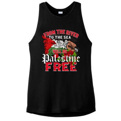 Free Palestine Arabic Support Palestine And Keffiyeh Palesti Ladies PosiCharge Tri-Blend Wicking Tank