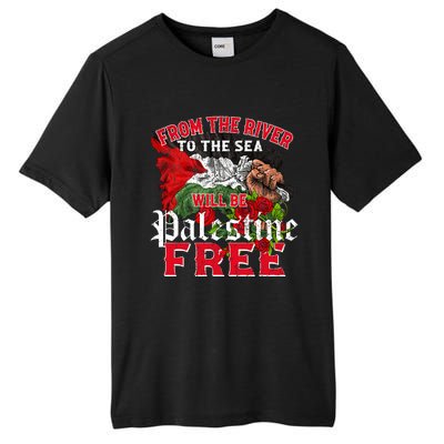 Free Palestine Arabic Support Palestine And Keffiyeh Palesti Tall Fusion ChromaSoft Performance T-Shirt