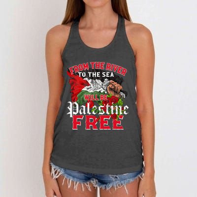 Free Palestine Arabic Support Palestine And Keffiyeh Palesti Women's Knotted Racerback Tank