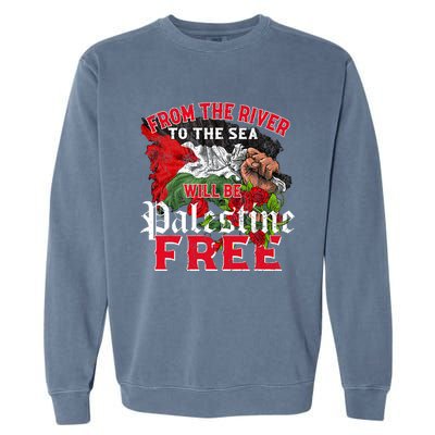 Free Palestine Arabic Support Palestine And Keffiyeh Palesti Garment-Dyed Sweatshirt