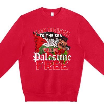 Free Palestine Arabic Support Palestine And Keffiyeh Palesti Premium Crewneck Sweatshirt